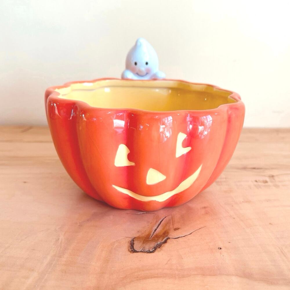Hallmark Jack-o-Lantern Pumpkin Ghost Candy Dish Bowl Halloween Trinket Treats